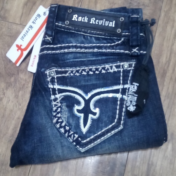 Rock Revival NWT Women's 26 Skinny Charlotte Bejeweled Shimmer Distressed - Picture 3 of 14